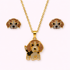 Conjunto Beagle Bicolor – Dije + Aretes con Cristales