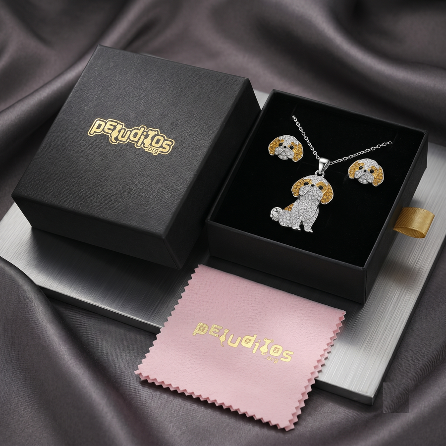 Conjunto Shih Tzu plateado con miel empaque caja de lujo✨✨