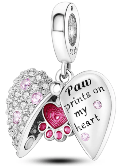 Charm Corazón "Paw Prints on My Heart" – Plata 925 con Circonitas