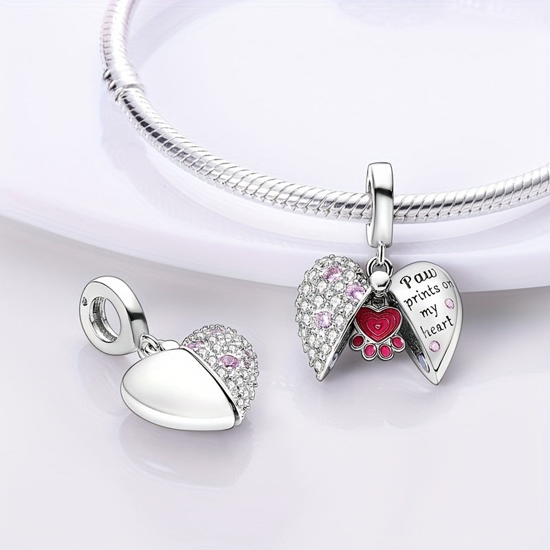 Charm Corazón "Paw Prints on My Heart" – Plata 925 con Circonitas