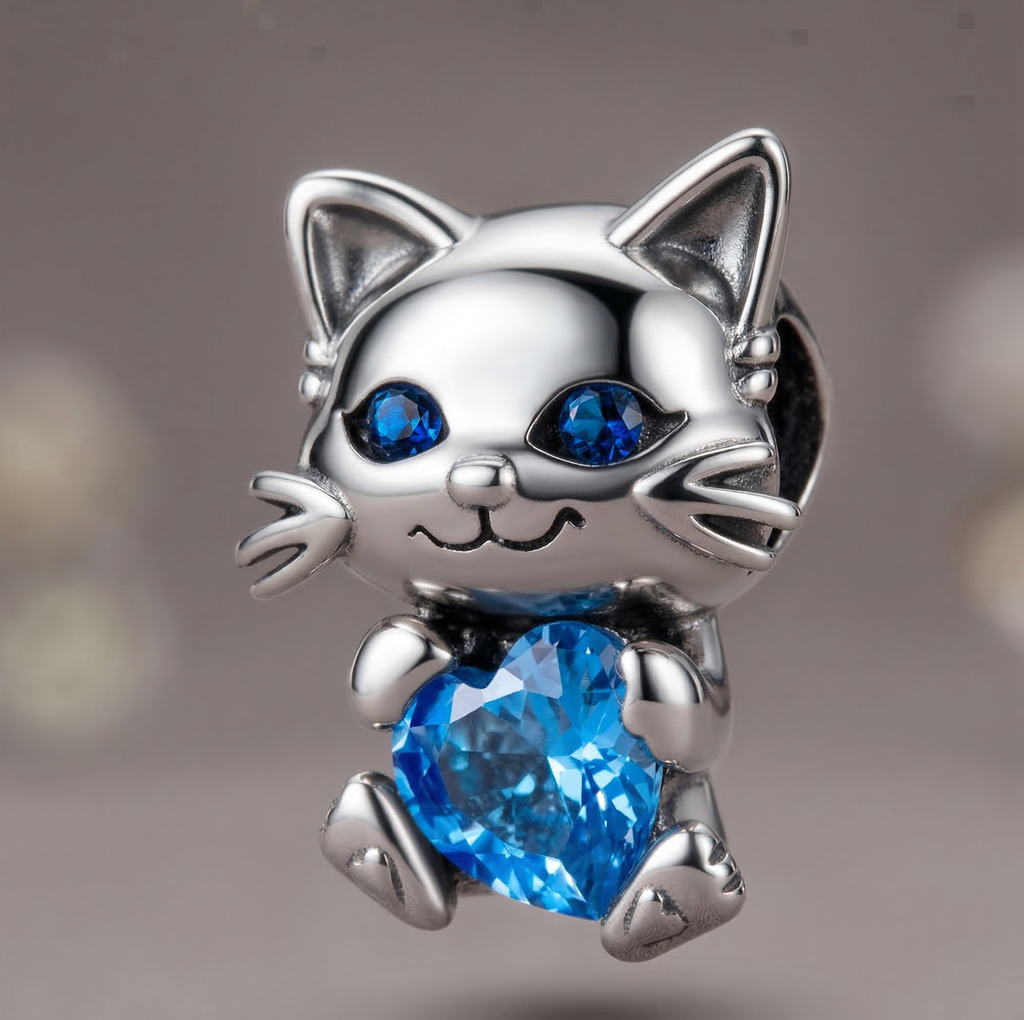 Charm Gato corazon zafiro azul