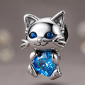 Charm Gato corazon zafiro azul