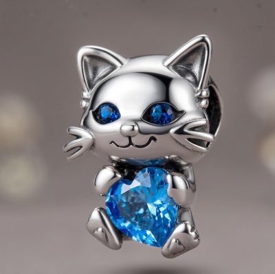 Charm Gato corazon zafiro azul