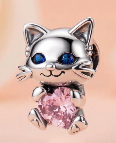 Charm Gato corazon zafiro rosa