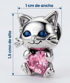 Charm Gato corazon zafiro rosa