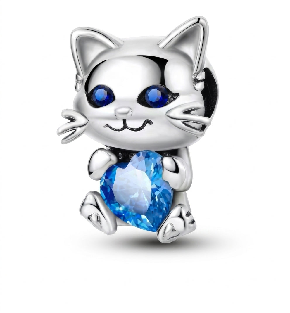 Charm Gato corazon zafiro azul