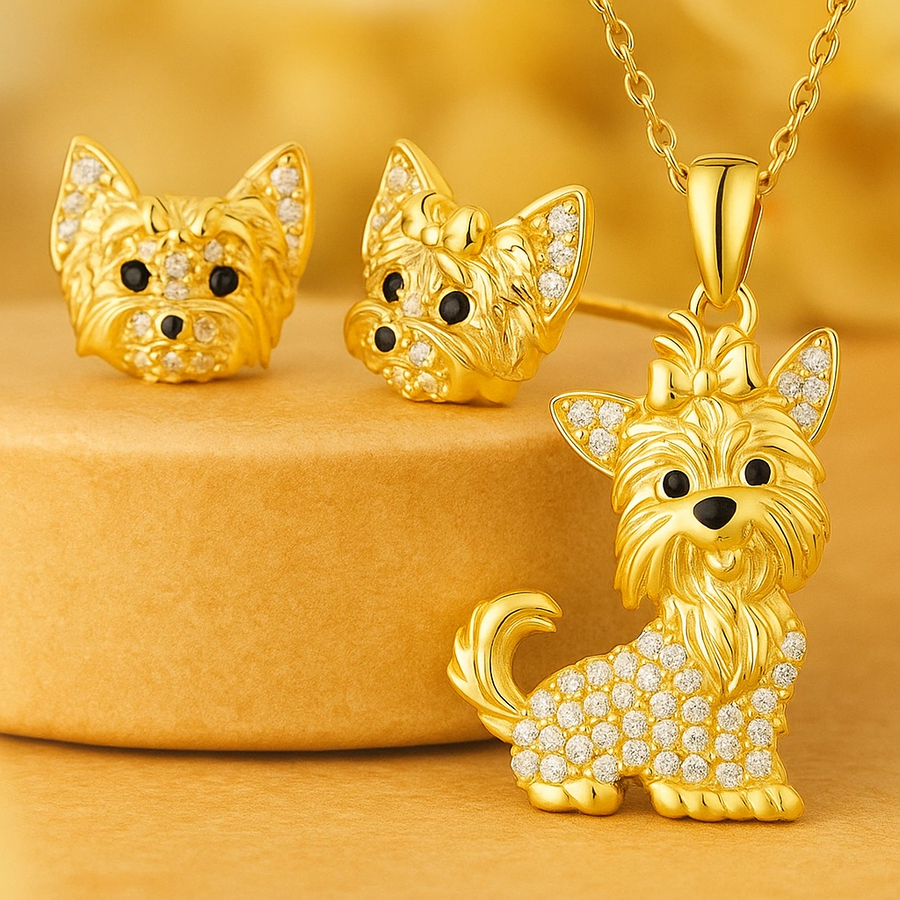 Conjunto Yorkie dorado moño