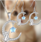 Conjunto Gato plateado media luna estrella