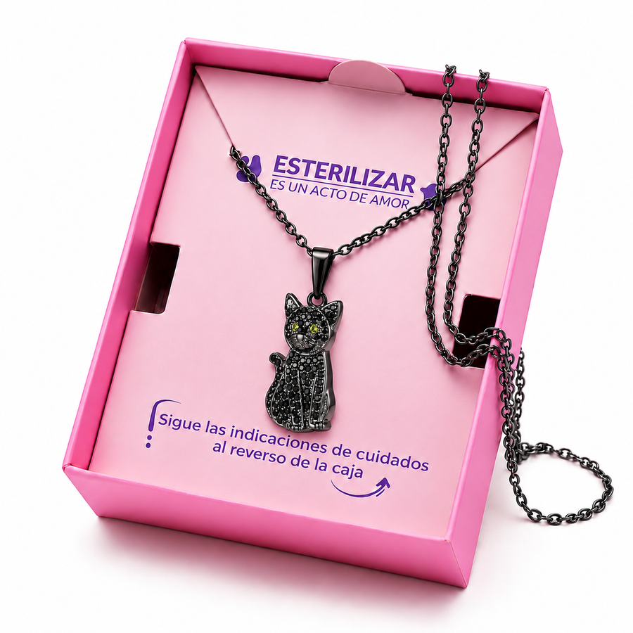 Dije + Cadena Gato negro