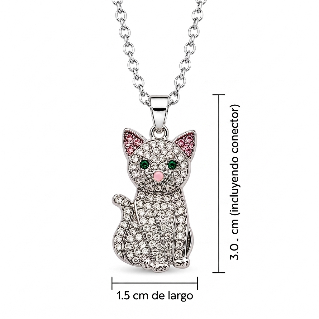 Dije + Cadena Gato plateado