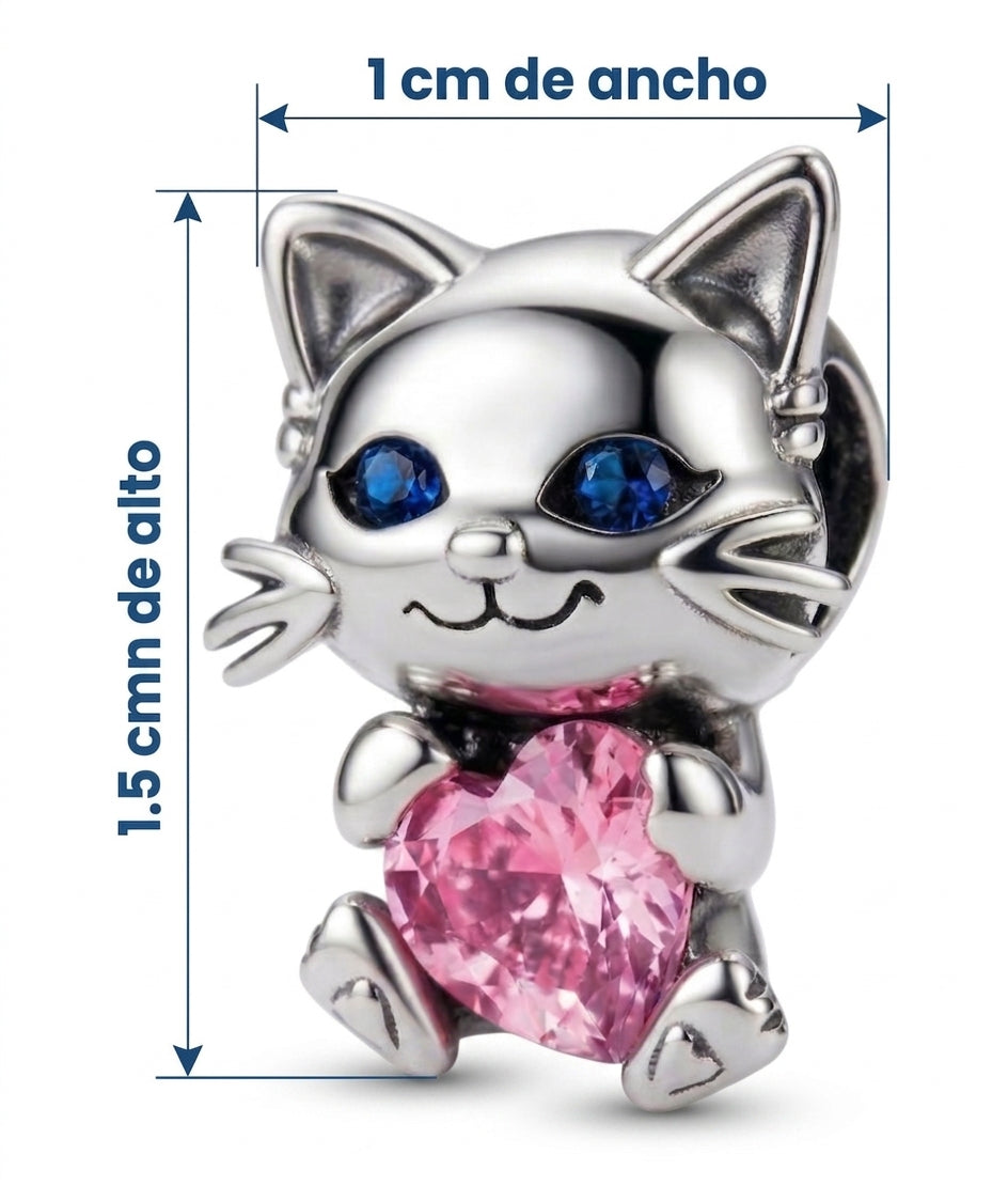 Charm Gato corazon zafiro rosa
