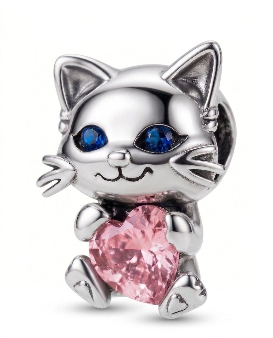 Charm Gato corazon zafiro rosa