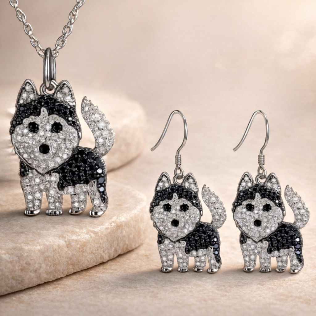 Conjunto Husky Siberiano aretes colgantes