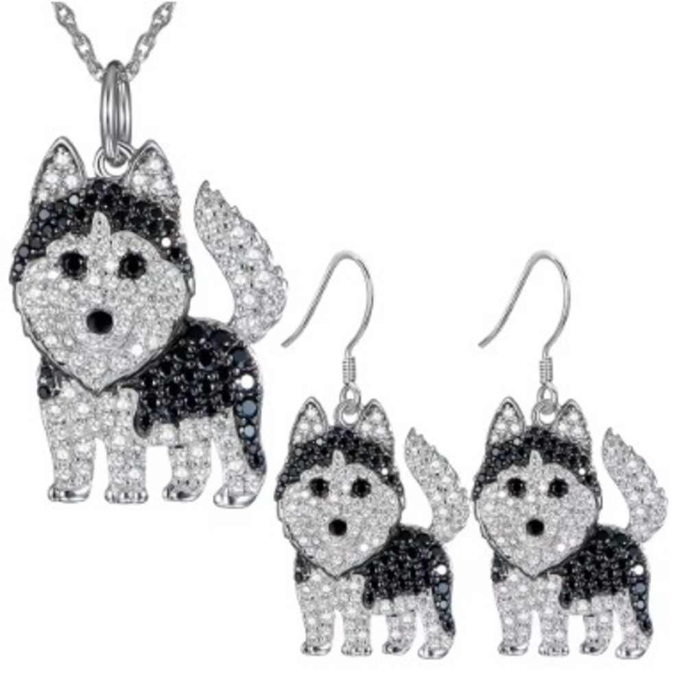 Conjunto Husky Siberiano aretes colgantes