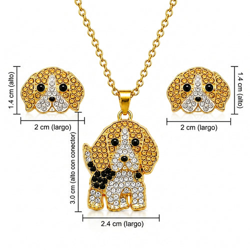 Conjunto Beagle Dorado – Dije + Aretes con Cristales