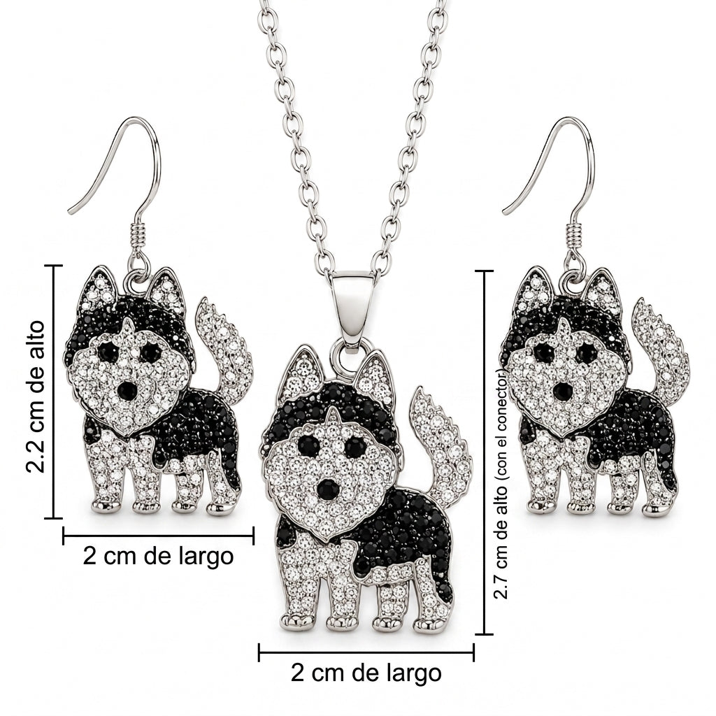 Conjunto Husky Siberiano aretes colgantes