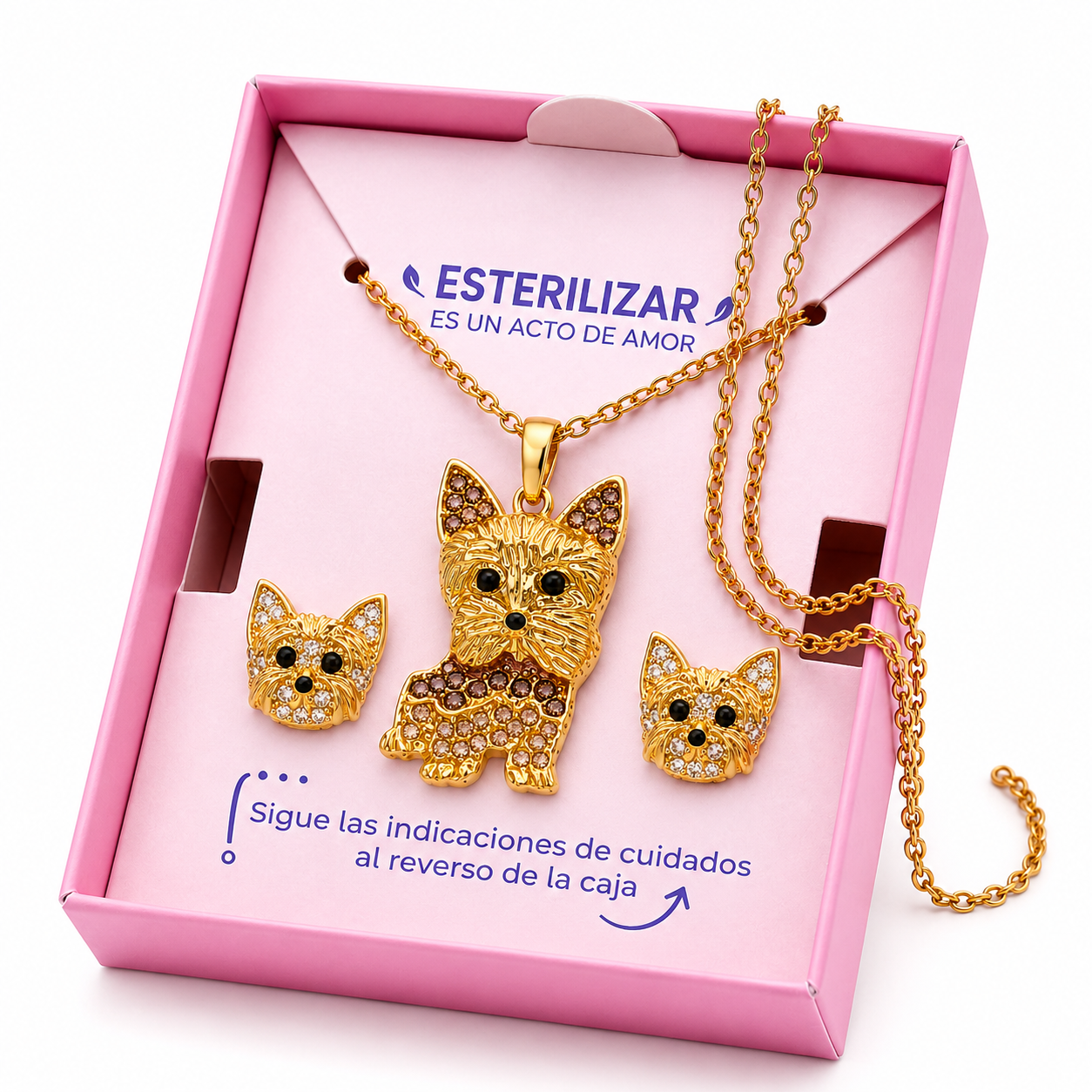 Conjunto Yorkshire Terrier Dorado con púrpura