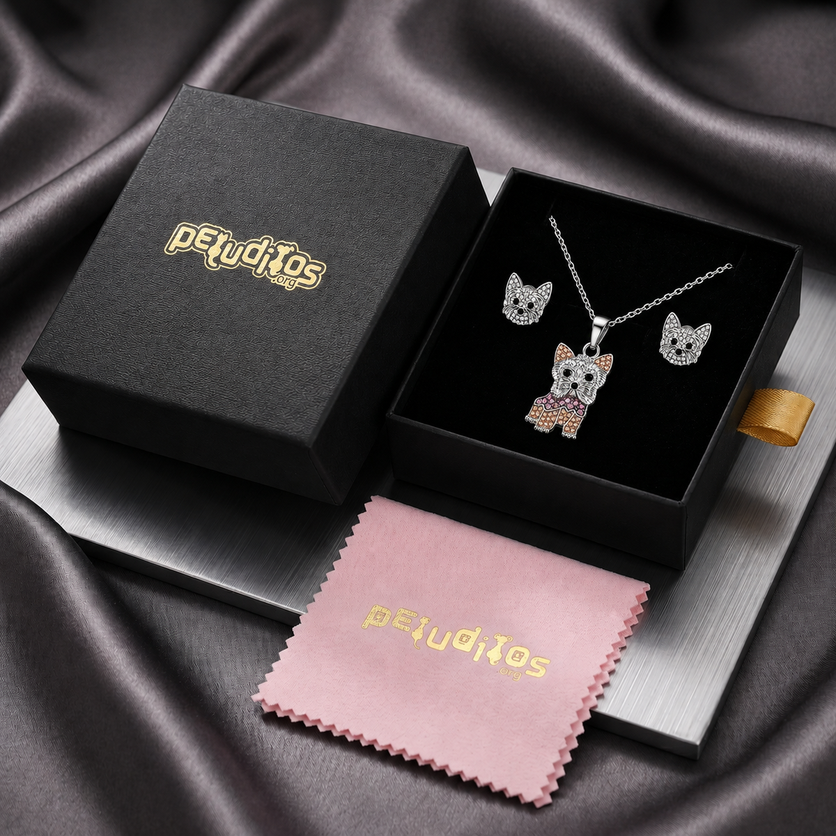 Yorkshire Terrier plateado Conjunto B caja de lujo