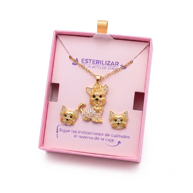 Conjunto Yorkie dorado moño